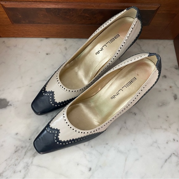 Two tone vintage style leather oxford heels - Picture 3 of 7